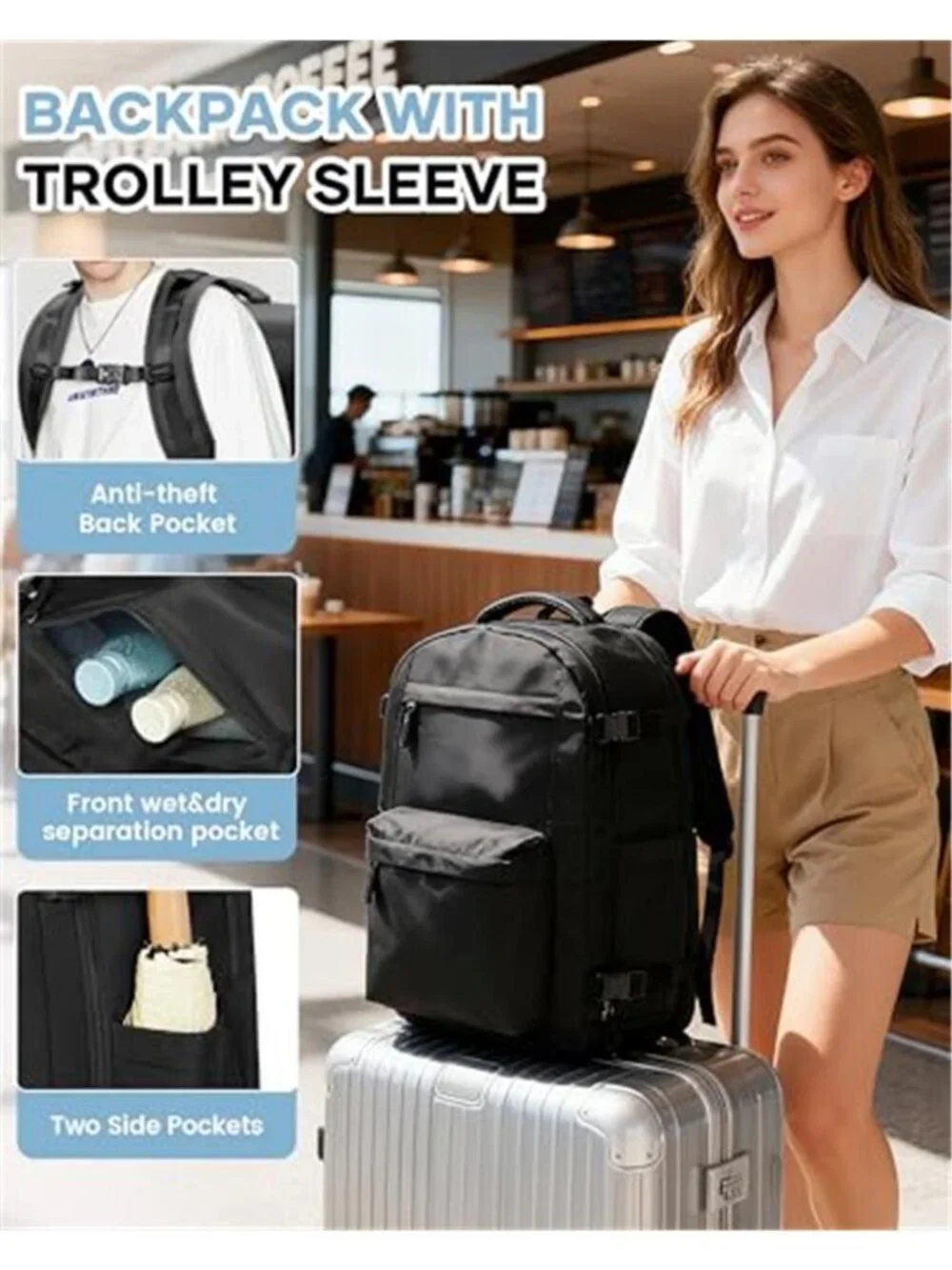 Vacuum Compression Travel Backpack Carry On Airline Approved Waterproof 40L Bag